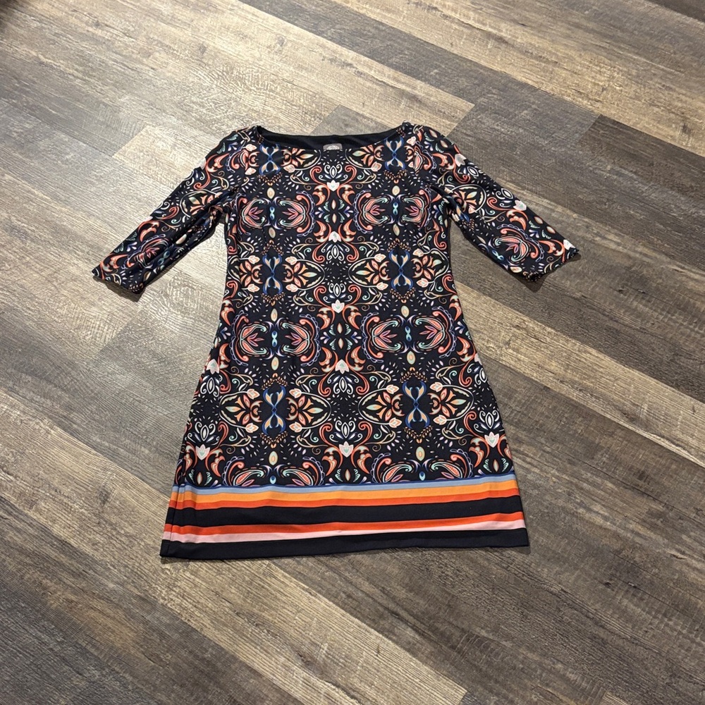 Vince Camuto Black Multicolor Printed Midi Dress